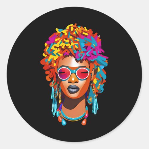 Afro woman with sunglasses colorful pop art 67 classic round sticker