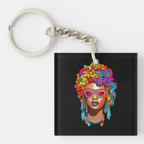 Afro woman with sunglasses colorful pop art 67 keychain
