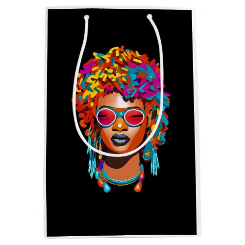 Afro woman with sunglasses colorful pop art 67 medium gift bag