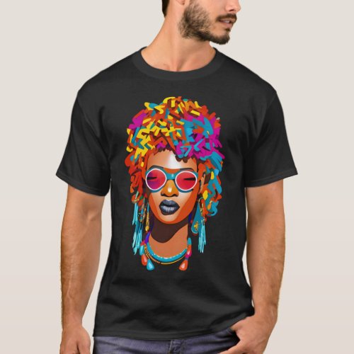 Afro woman with sunglasses colorful pop art 67 T_Shirt