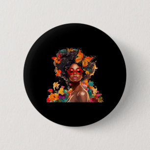 Afro Women Flowers Butterfly Latina African Americ Button