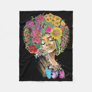 Afro Women Flowers Butterfly Latina African Americ Fleece Blanket