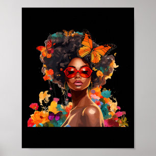 Afro Women Flowers Butterfly Latina African Americ Poster