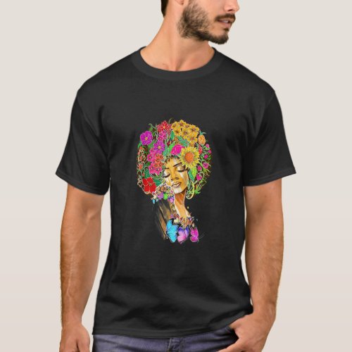 Afro Women Flowers Butterfly Latina African Americ T_Shirt