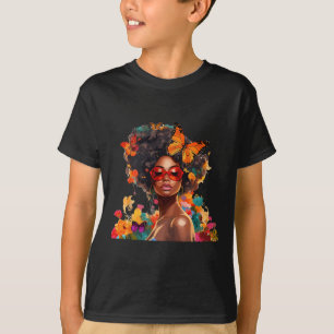 Afro Women Flowers Butterfly Latina African Americ T-Shirt