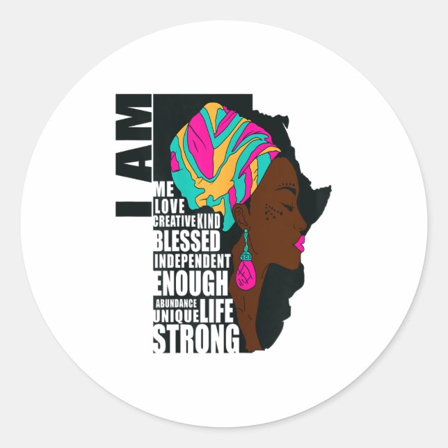 Afro You Are Enough I Am Insrational Sayings Motiv Classic Round Sticker (Front)