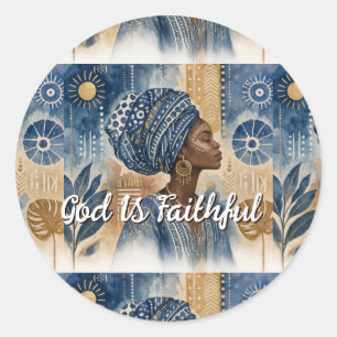 Afrobohemian Adire Fabric Aesthetic, Watercolor Classic Round Sticker