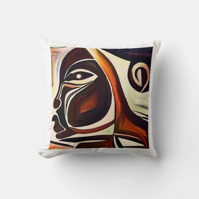 Afrocentric Abstract Black Woman Throw Pillow (Front)
