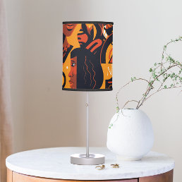 Afrocentric Abstract Orange Ethnic African Women  Table Lamp