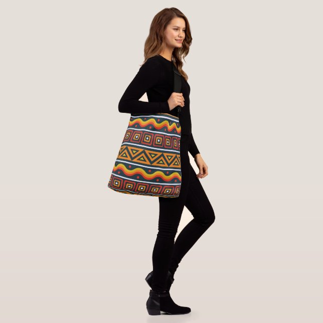Afrocentric All-Over-Print Large Cross-Body Tote  (On Model)