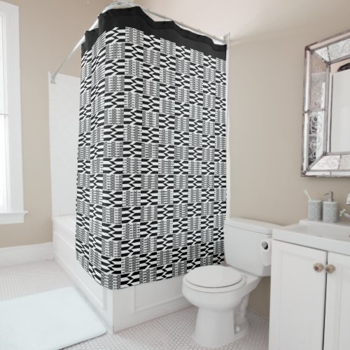 Afrocentric Black and White Kente Shower Curtain