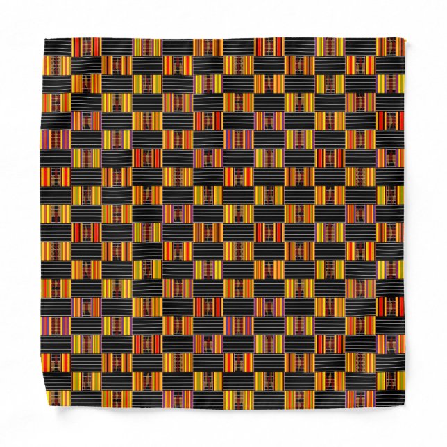 Afrocentric Bright Kente Black Pinstripe Bandana (Front)