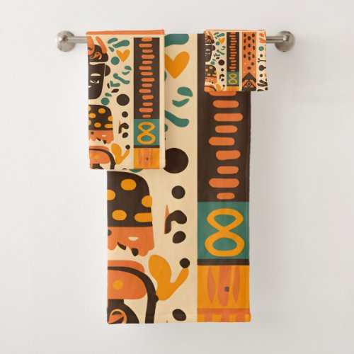 Afrocentric Colorful African Tribal Ethnic Symbols Bath Towel Set