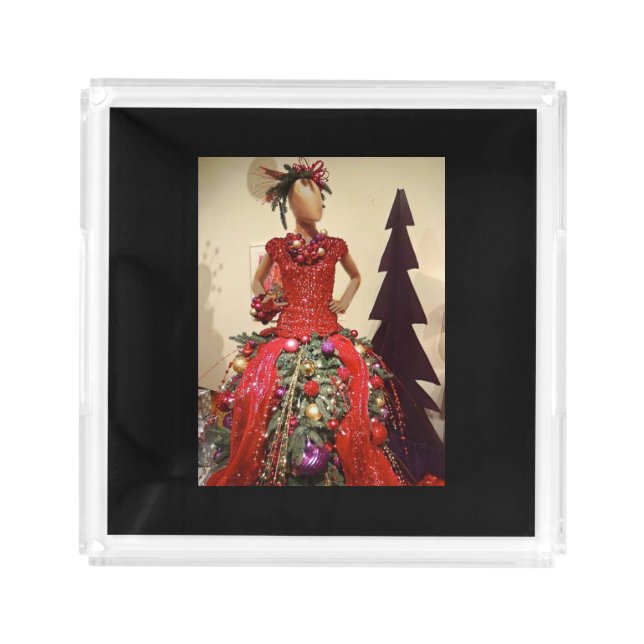 Afrocentric Dress Form Mannequin Christmas Tree Acrylic Tray (Front)
