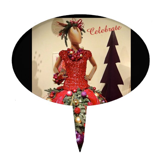 Afrocentric Dress Form Mannequin Christmas Tree Cake Topper (Front)