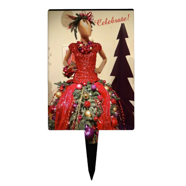 Afrocentric Dress Form Mannequin Christmas Tree Cake Topper (Front)