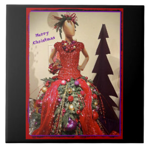 Afrocentric Dress Form Mannequin Christmas Tree Ceramic Tile