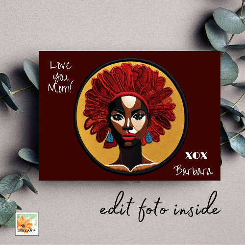 afrocentric embroidery mothers day with foto card