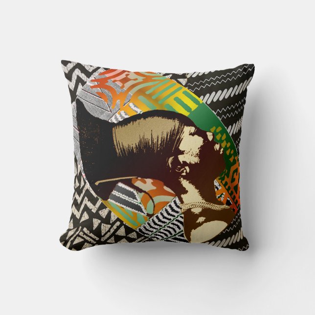 Afrocentric Folk Art Throw Pillow (Front)
