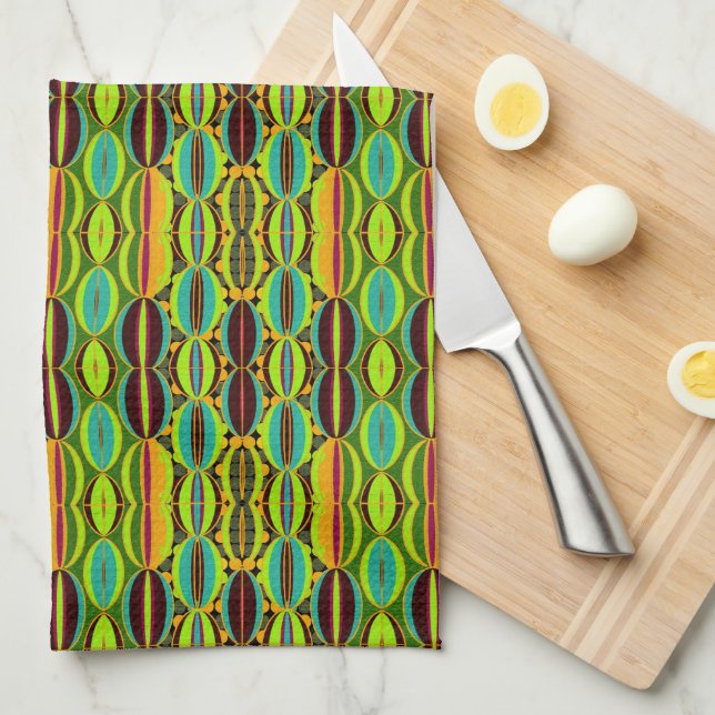 Afrocentric Geometric Cowrie Shells Kitchen Towel (Quarter Fold)