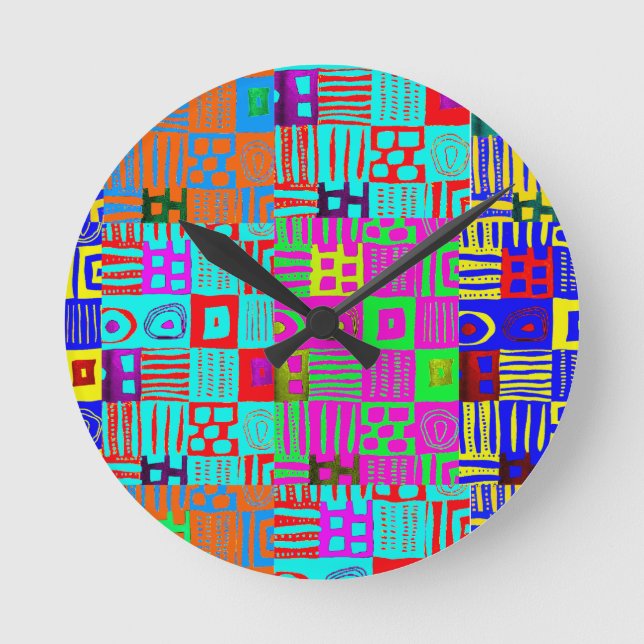 Afrocentric Geometric Motif Multicolored  Round Clock (Front)