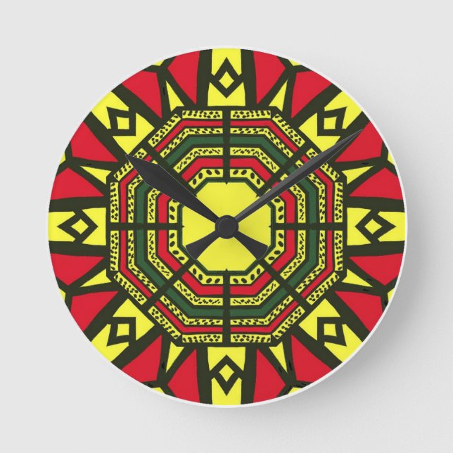 Afrocentric Geometric Round Clock (Front)