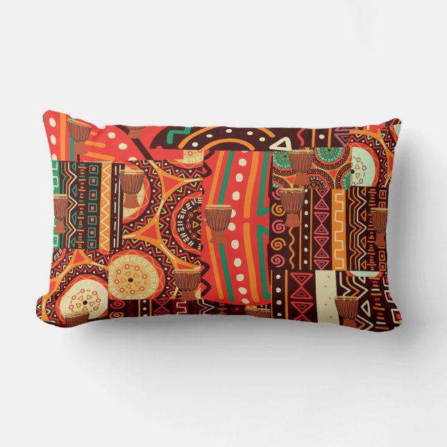 Afrocentric Kente Tribal Pattern decor Lumbar Pillow (Front)