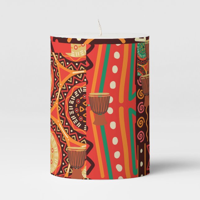 Afrocentric Kente Tribal Pattern  Pillar Candle (Front)