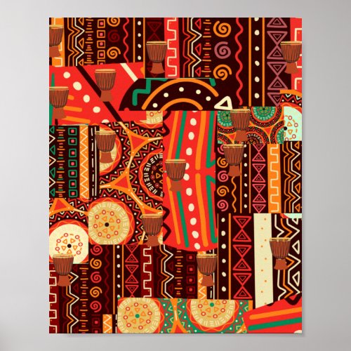 Afrocentric Kente Tribal Pattern  Throw Pillow Poster