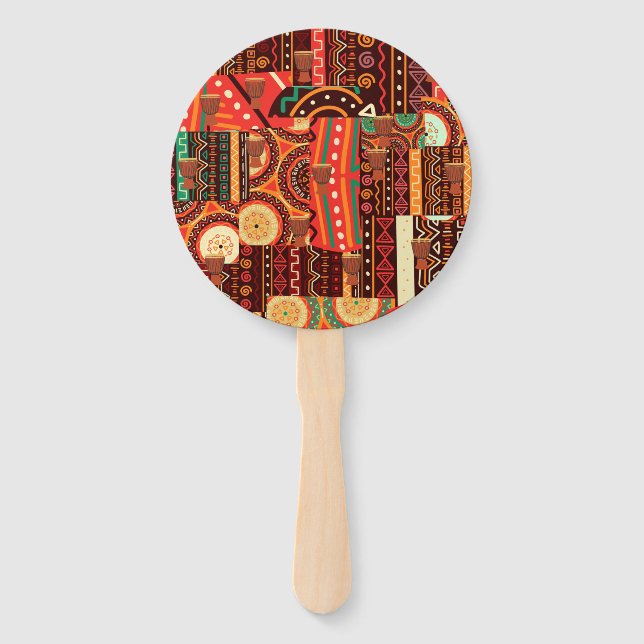 Afrocentric Kente Tribal Pattern wedding  Hand Fan (Front)