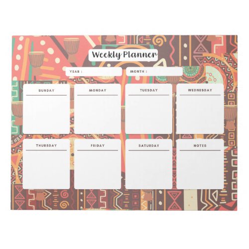Afrocentric Kente Tribal Pattern Weekly Planner Notepad