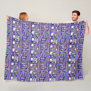 Afrocentric Kuba Cloth Geometric Dance Motif Fleece Blanket