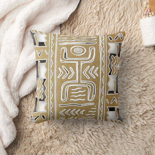 Afrocentric Kuba Cloth Geometric Dance Motif Throw Pillow