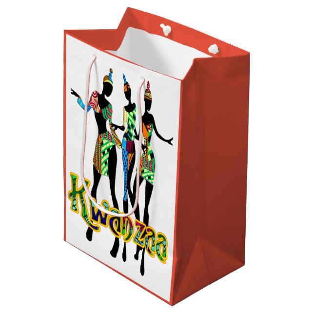 Afrocentric Kwanzaa Print Medium Gift Bag (Front Angled)