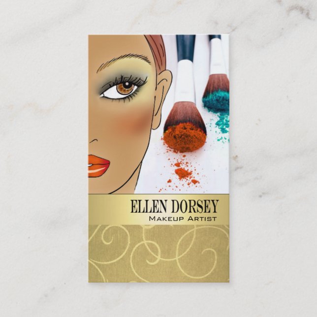 Afrocentric Makeup Artist Illustration Business Card (Front)