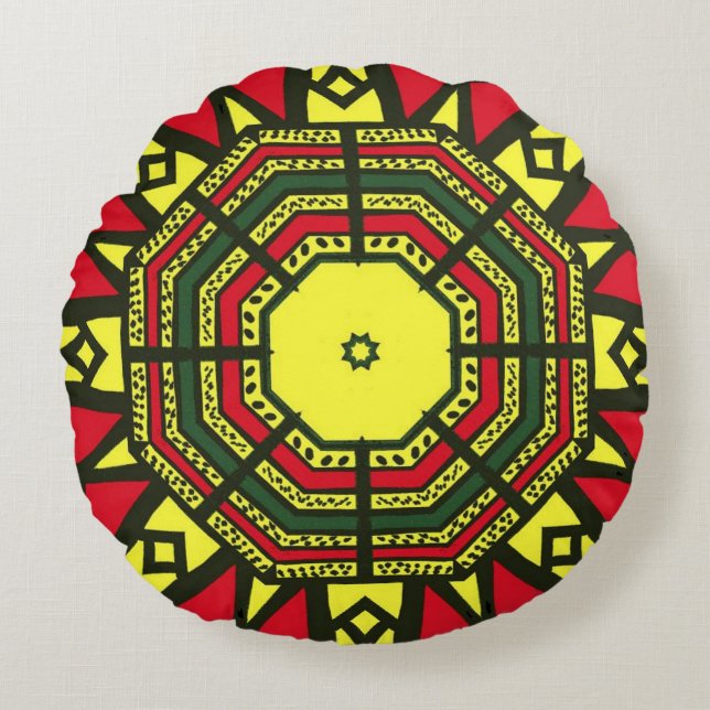 Afrocentric Mandala Round Pillow (Front)