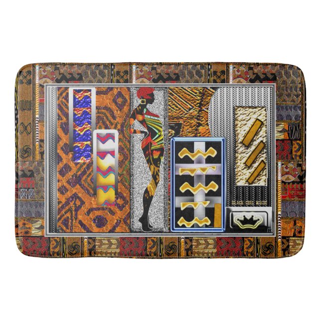 Afrocentric Motif Pattern Print Bath Mat (Front)