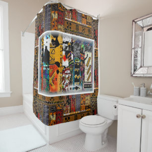 Afrocentric Motif Pattern Print Shower Curtain