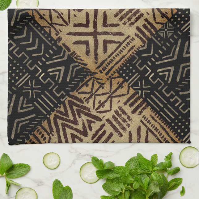 Afrocentric Rustic Patina  Kitchen Towel (Folded)