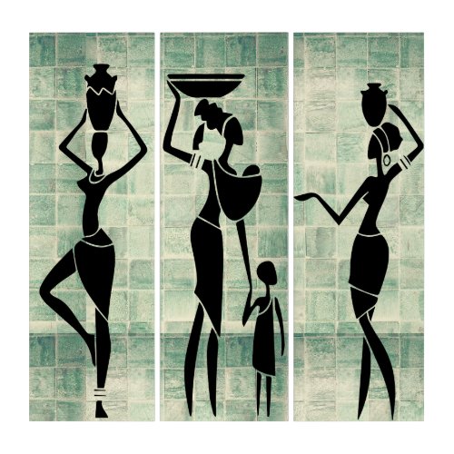 Afrocentric Style Woman at Work Silhouettes Triptych