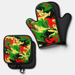 Afrocentric Swirls Oven Mitt & Pot Holder Set