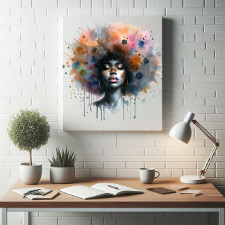 Afrocentric Watercolor Queen Faux Canvas Print