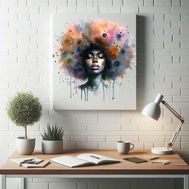 Afrocentric Watercolor Queen Faux Canvas Print (Creator Uploaded)