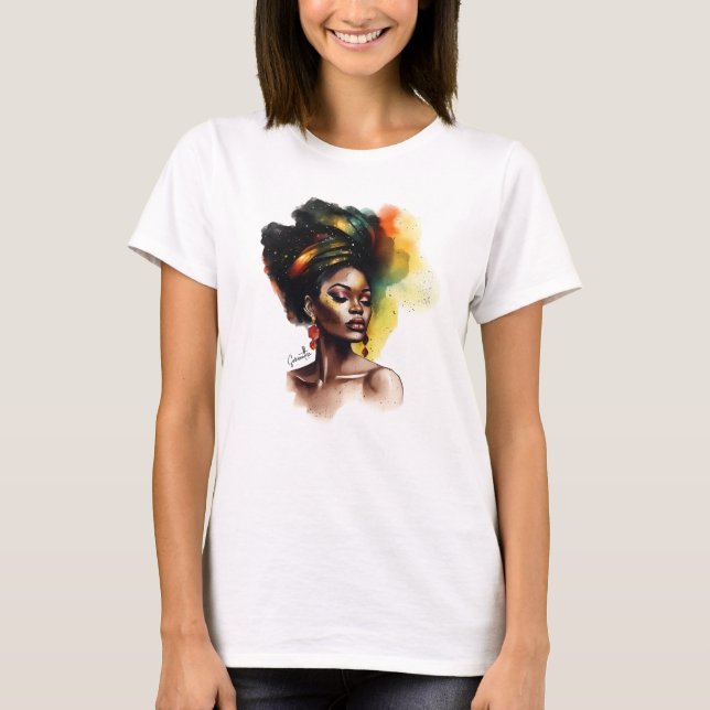 Afrocentric Woman in Vibrant Colors T-Shirt (Front)