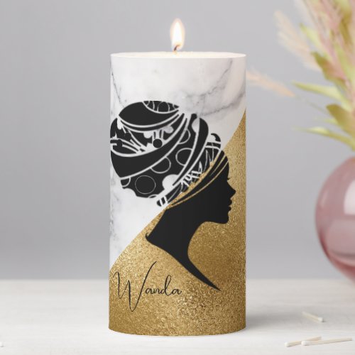 Afrocentric Woman Profile Silhouette Pillar Candle