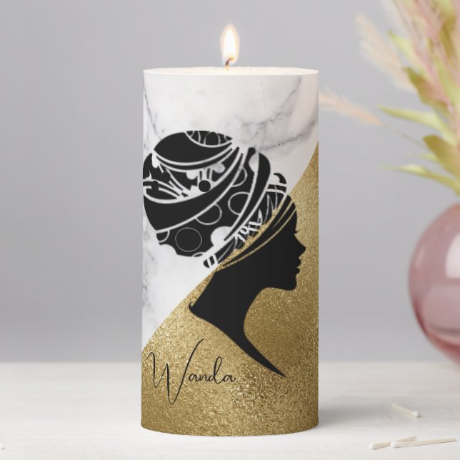 Afrocentric Woman Profile Silhouette Pillar Candle (In Situ)
