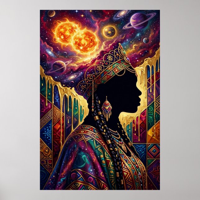 Afrofuturism Queen Cosmic Nebula Wall Art Poster (Front)