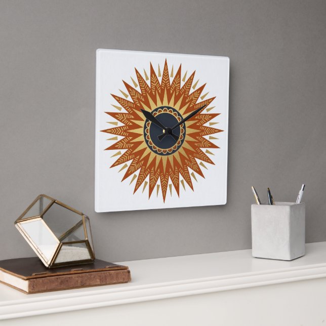 Afrohemian Geometric Sunburst Wall Clock (Office)