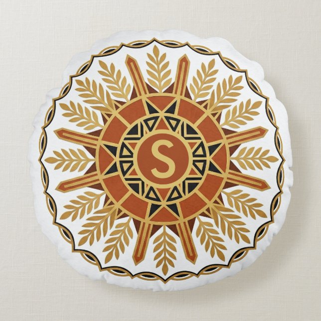 Afrohemian Ornate Shield Round Pillow (Front)