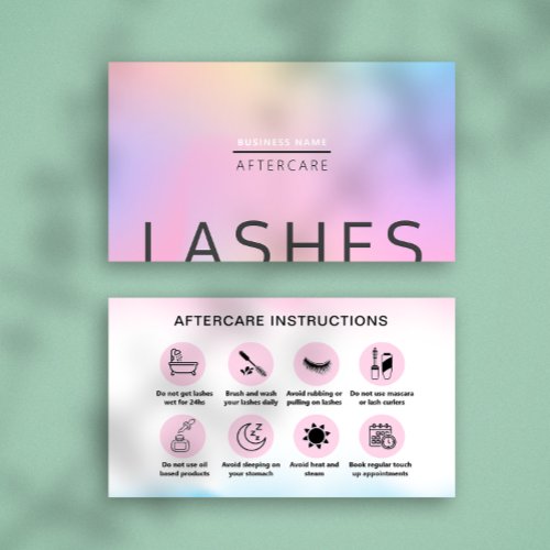 After Care Instructions Lash Client Pink Holograph Business Card